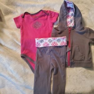 Pink and gray 3-6 month yoga sprout outfit